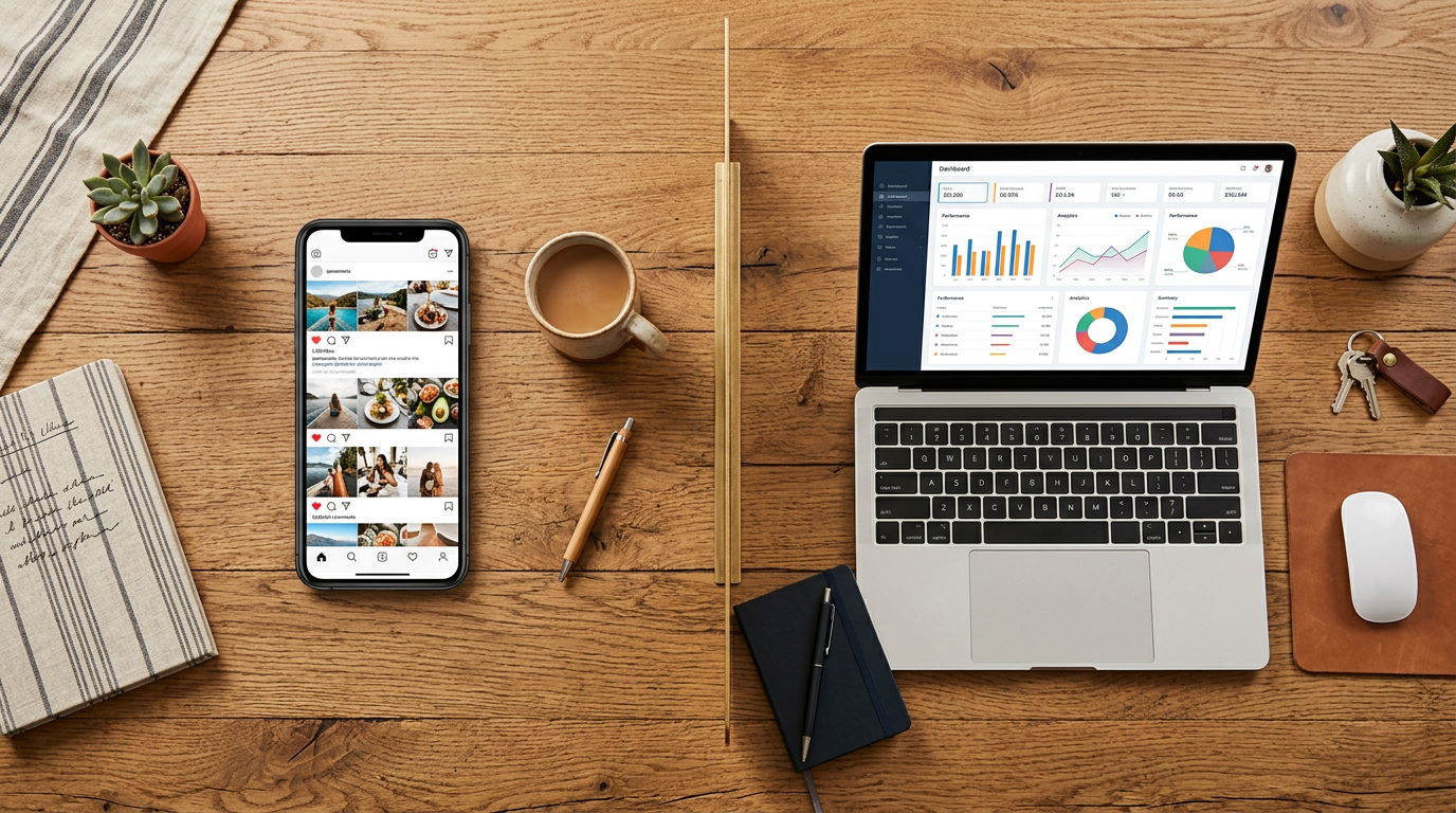 Smartphone and laptop side by side, representing app-based versus dedicated platform monetization